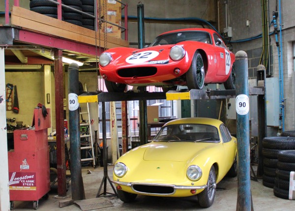 Lotus Elite Road Car on CA67 Tires and Race Car on Dunlop Racing Tires at Longstone HQ